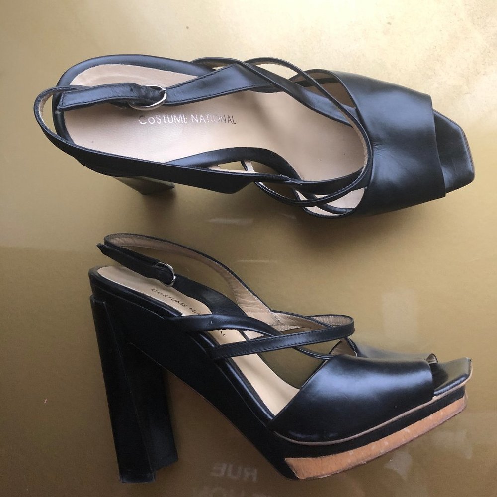 Costume National Black Sling Back Heels